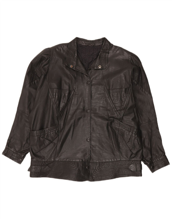 Jaqueta de couro superdimensionada feminina VINTAGE UK 20 2XL preta