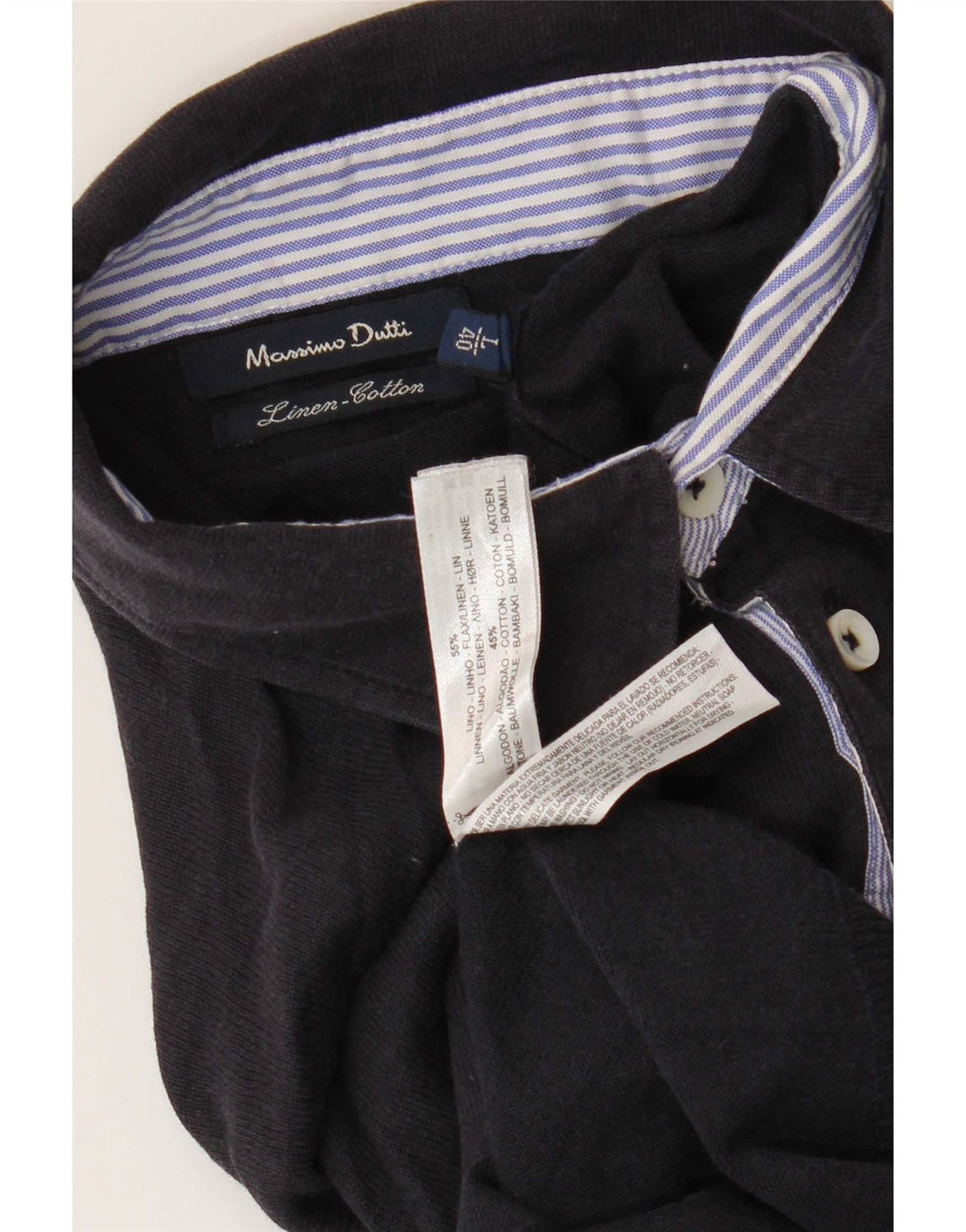 Suéter masculino Massimo Dutti com gola polo grande linho azul marinho
