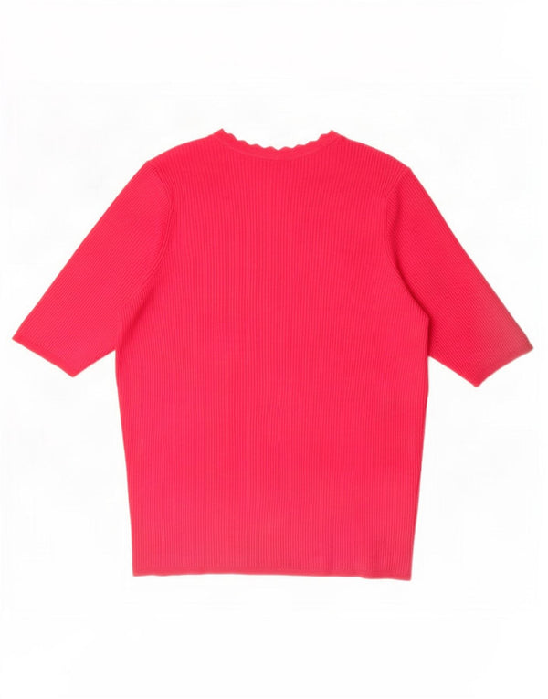 Marks & Spencer Womens Short Sleeve V-Neck Jumper Sweater UK 14 Large Pink