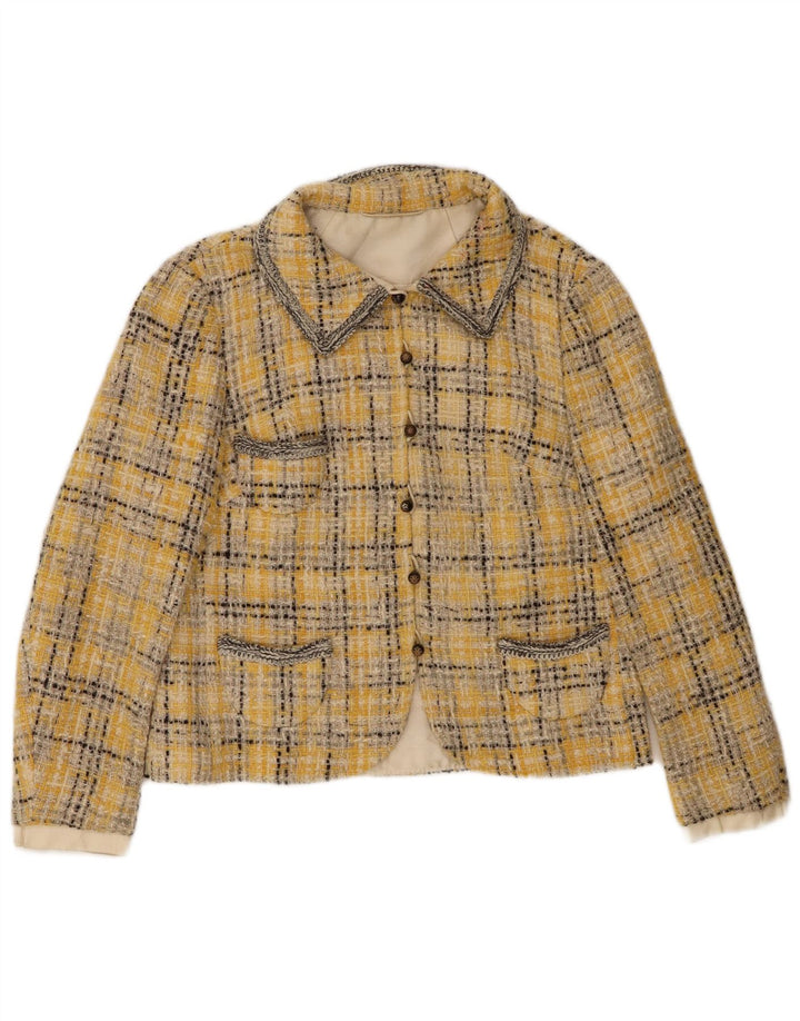 Jaqueta blazer feminina vintage de 6 botões Reino Unido 14 xadrez amarelo médio