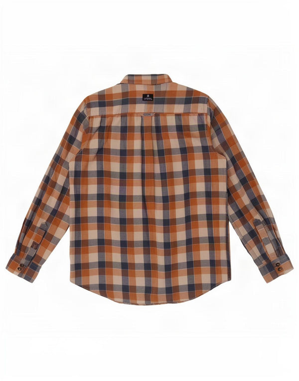 Camisa masculina de ajuste clássico da Crew Clothing, grande, marrom, algodão guingão