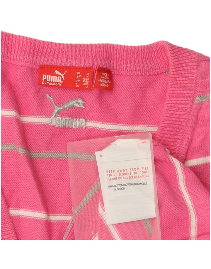 Puma Mens Vest Tank Top Médio Rosa Listrado Algodão