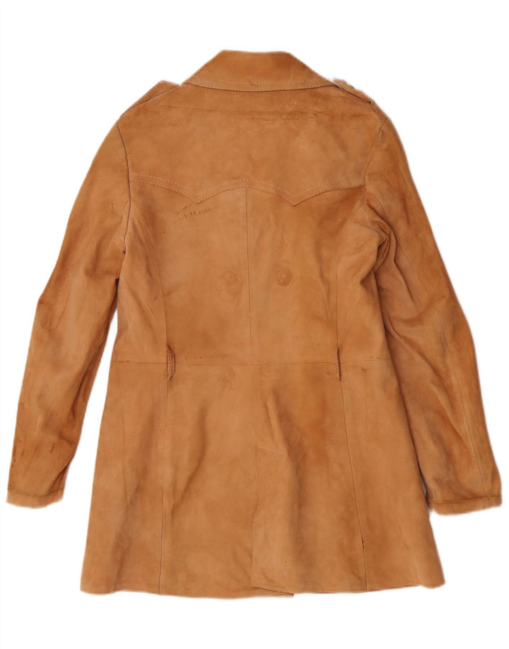Casaco feminino vintage de camurça militar com peito duplo IT 44 marrom médio