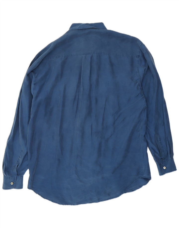 Camisa masculina VINTAGE seda azul médio