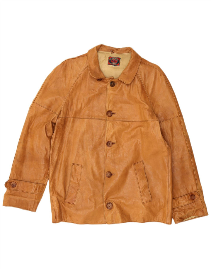 GB.PEDRINI Mens Leather Jacket IT 48 Medium Beige Leather