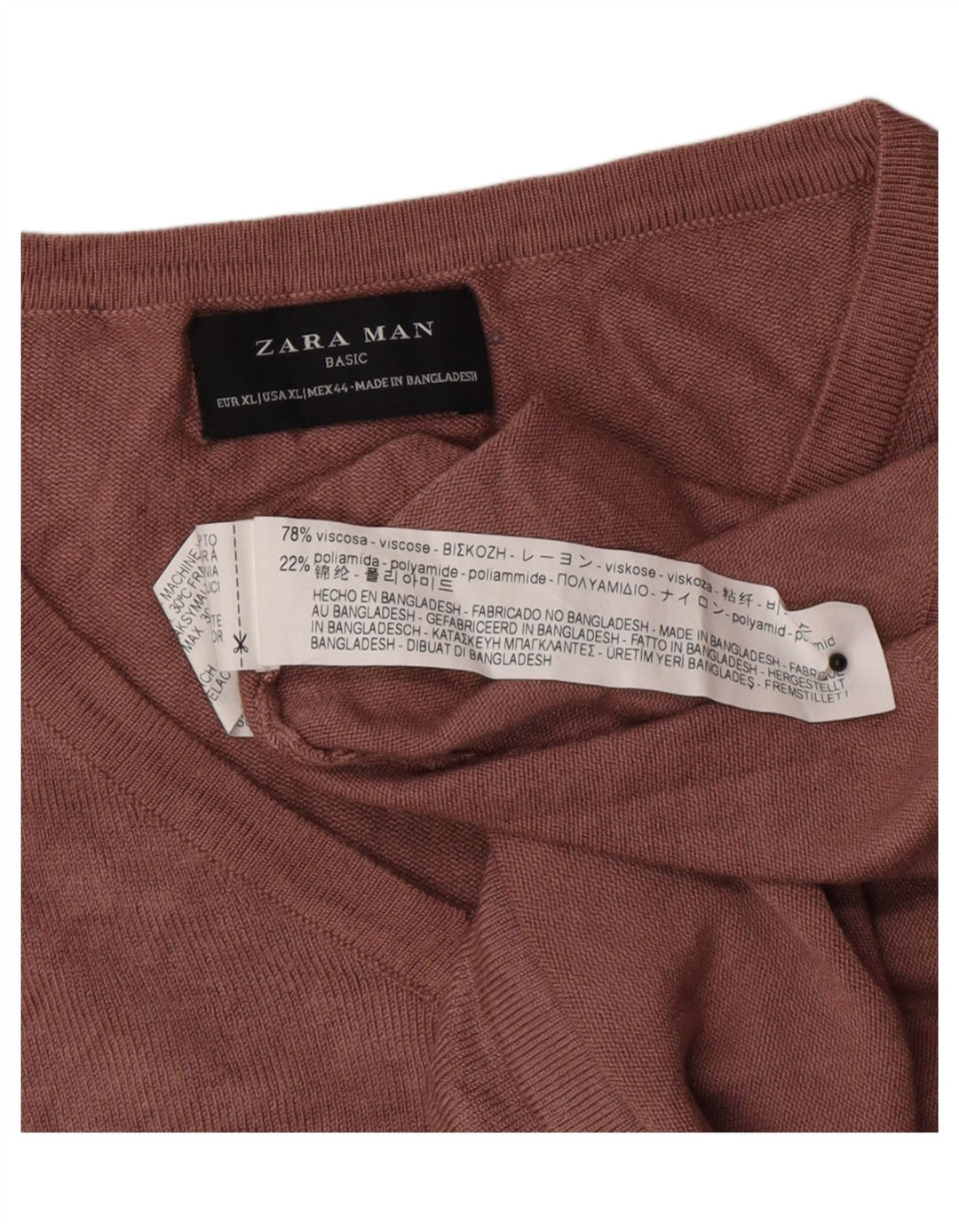 Zara Suéter masculino com decote em V XL viscose rosa
