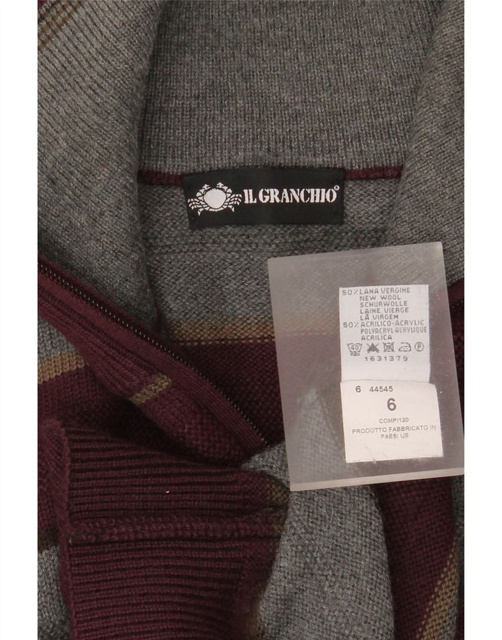 Suéter feminino IL GRANCHIO com gola e zíper Reino Unido 18 XL listrado cor de vinho