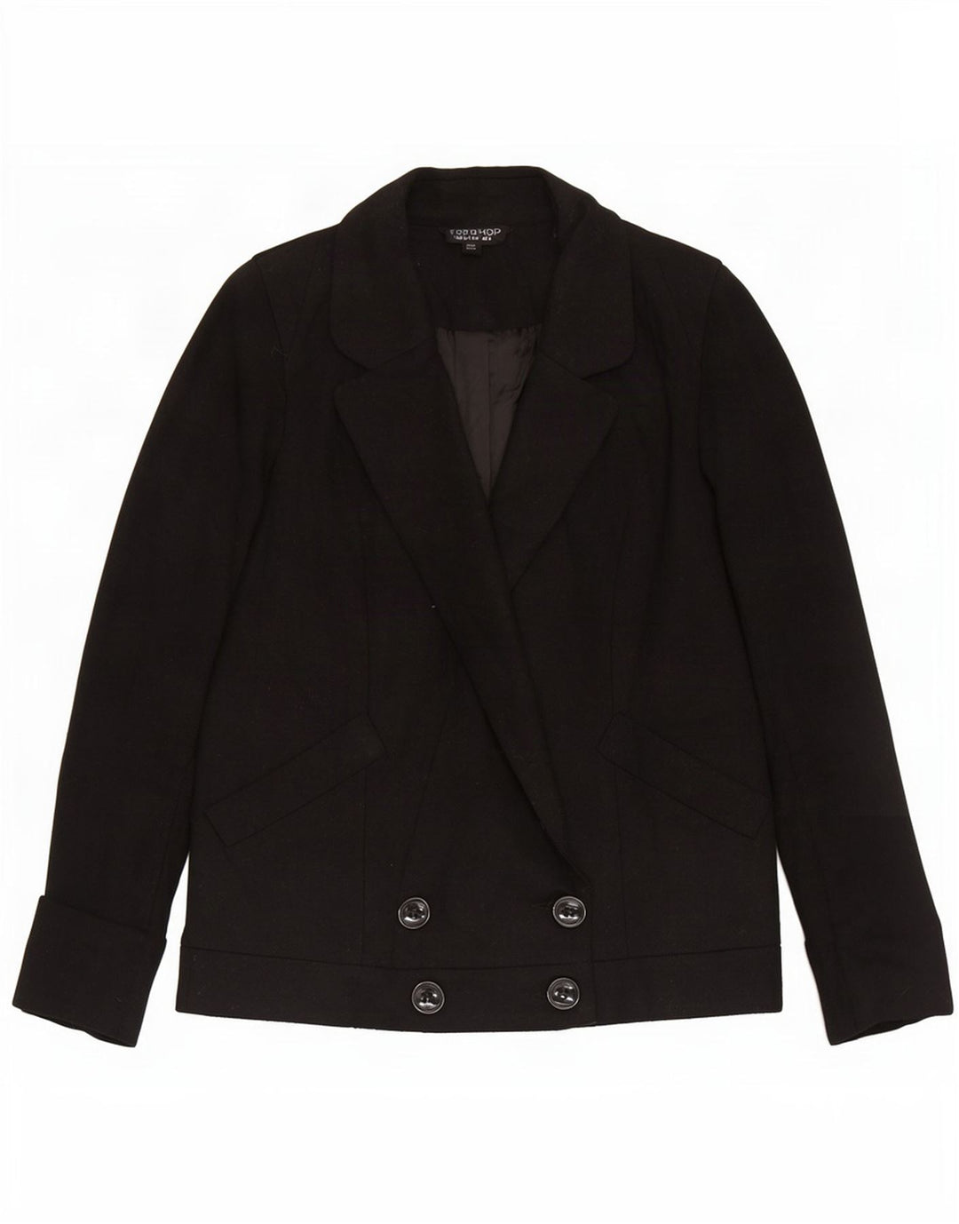 Jaqueta blazer feminina Topshop com peito duplo Reino Unido 8 pequena lã preta