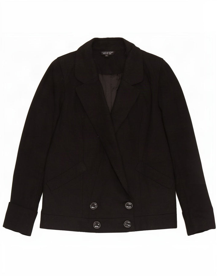 Jaqueta blazer feminina Topshop com peito duplo Reino Unido 8 pequena lã preta