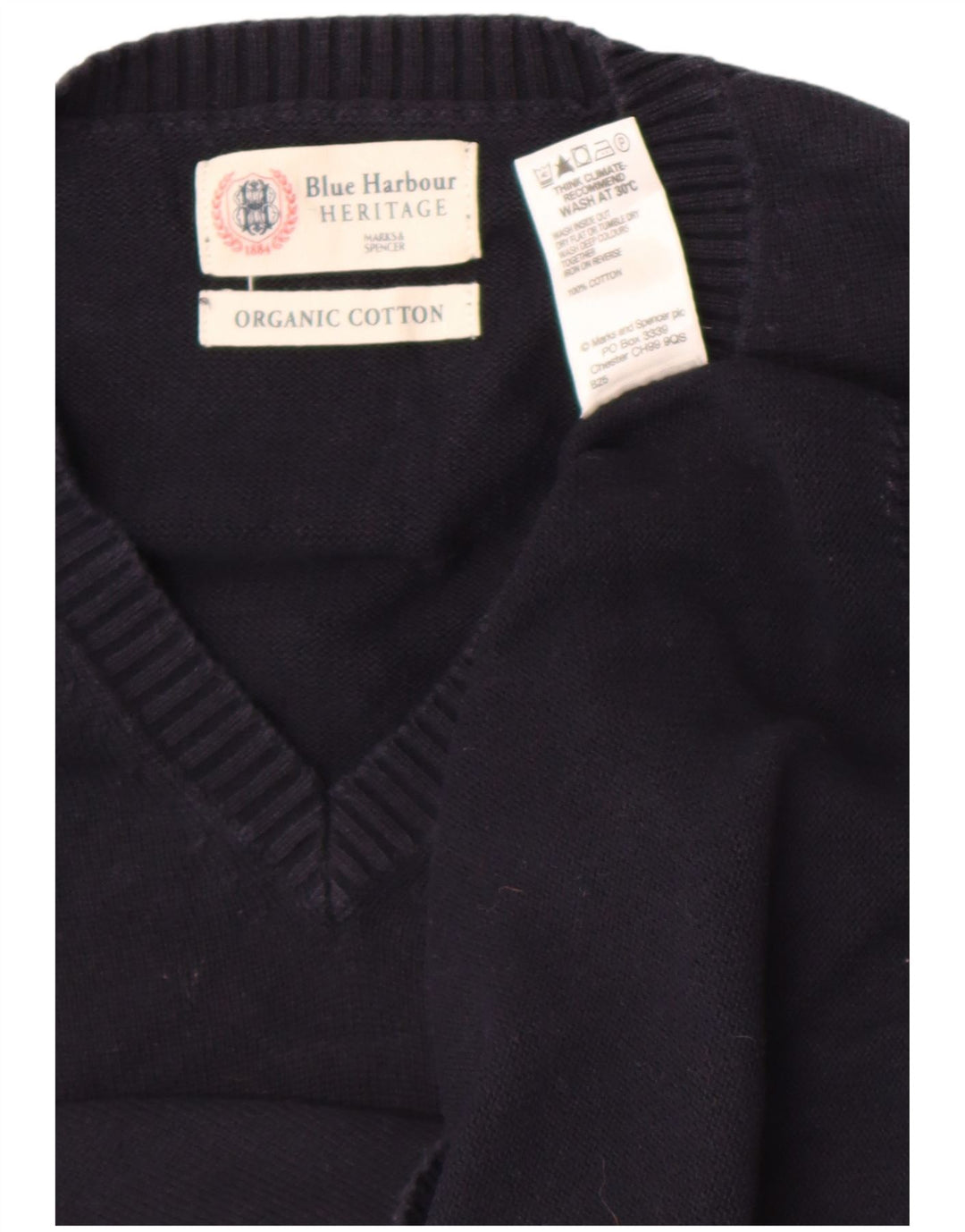 Regata masculina Marks & Spencer Blue Harbour Vest grande algodão azul marinho