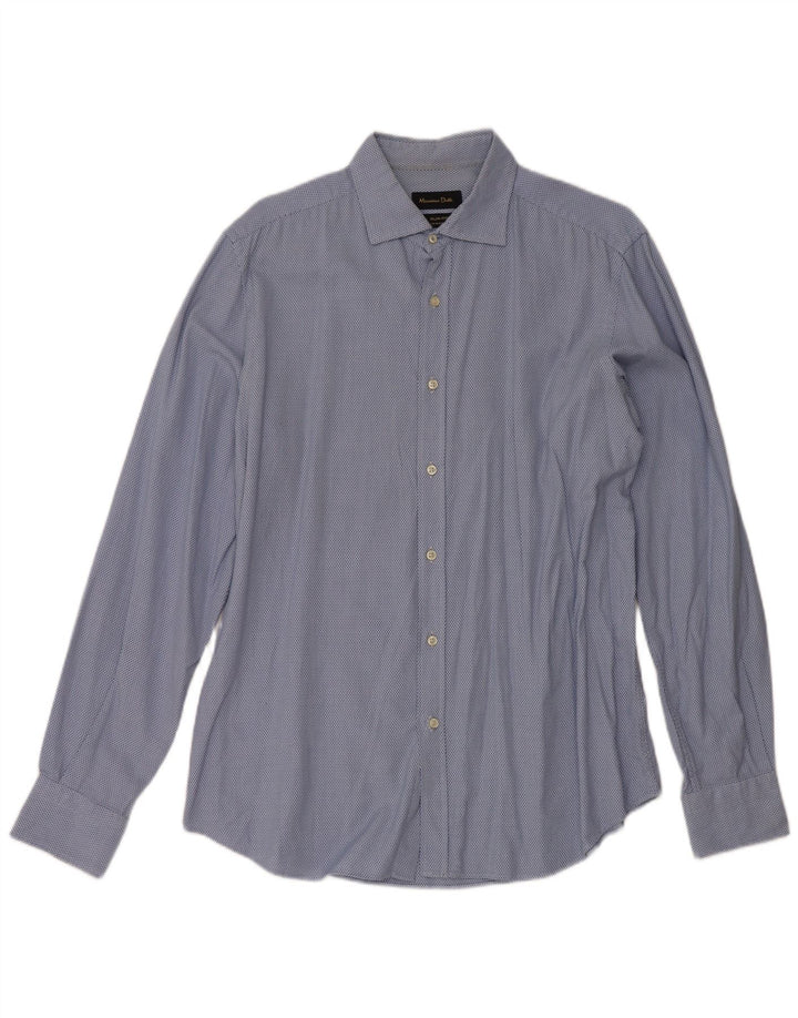 Camisa masculina Massimo Dutti Slim Fit grande azul geométrica