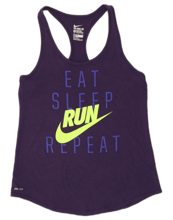 Nike Womens Dri Fit Graphic Vest Top UK 12 Médio Roxo