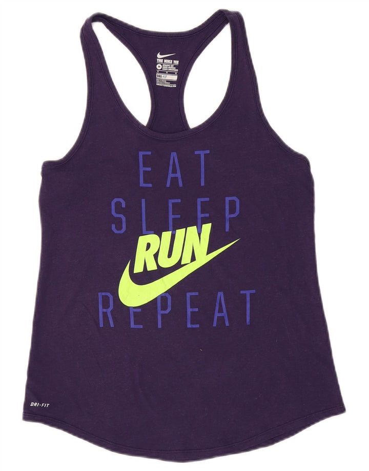 Nike Womens Dri Fit Graphic Vest Top UK 12 Médio Roxo