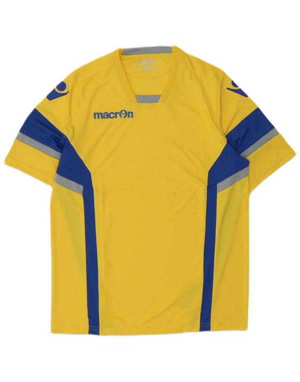 Camiseta gráfica masculina Macron Top médio amarelo colorblock poliéster