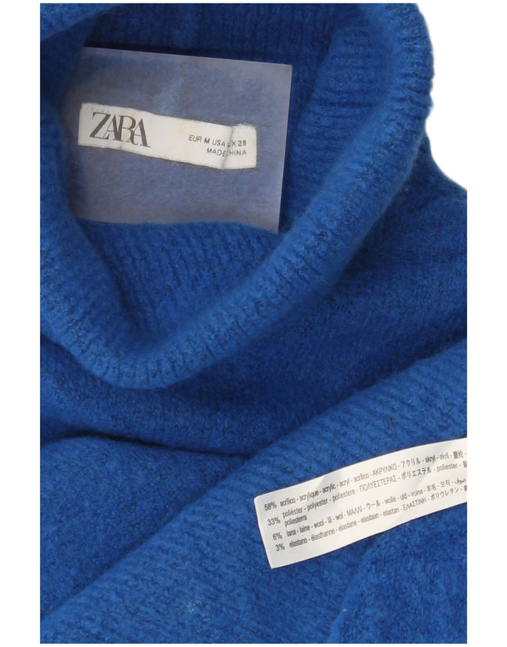 Suéter feminino Zara com gola alta e gola alta Reino Unido 14 acrílico azul médio
