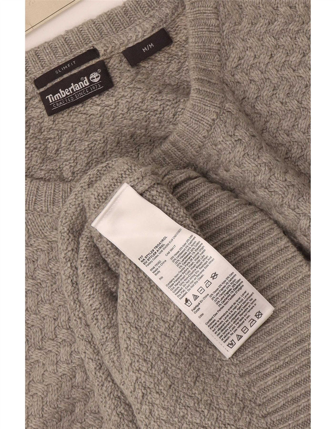 Suéter masculino Timberland Slim Fit com gola canoa e viscose cinza médio
