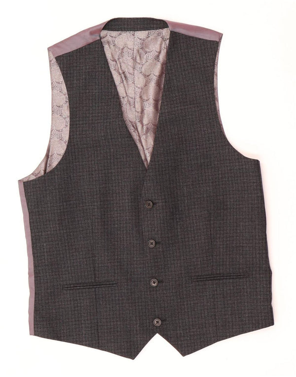 Colete masculino Ted Baker US 40 grande lã xadrez cinza