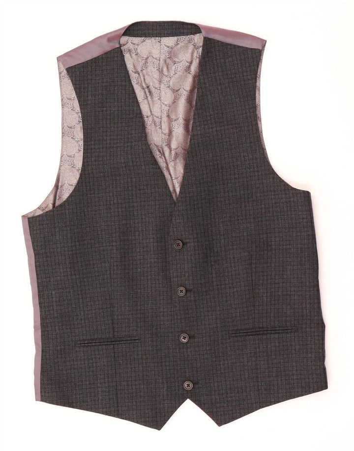 Colete masculino Ted Baker US 40 grande lã xadrez cinza