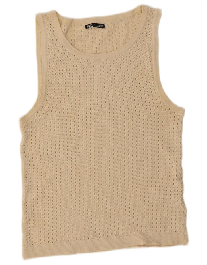 Colete feminino Zara UK 14 grande viscose bege