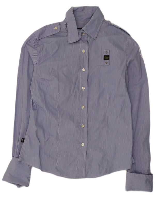 Camisa formal militar feminina Blauer Reino Unido 16 grande algodão listrado azul