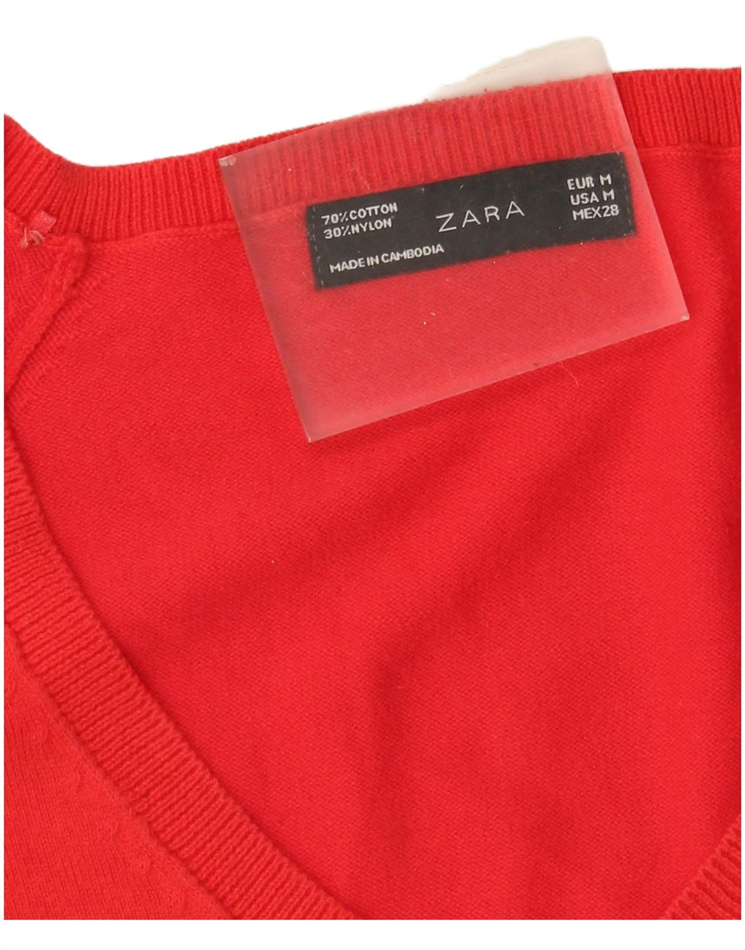 Suéter feminino Zara com decote em V Reino Unido 12 algodão vermelho médio