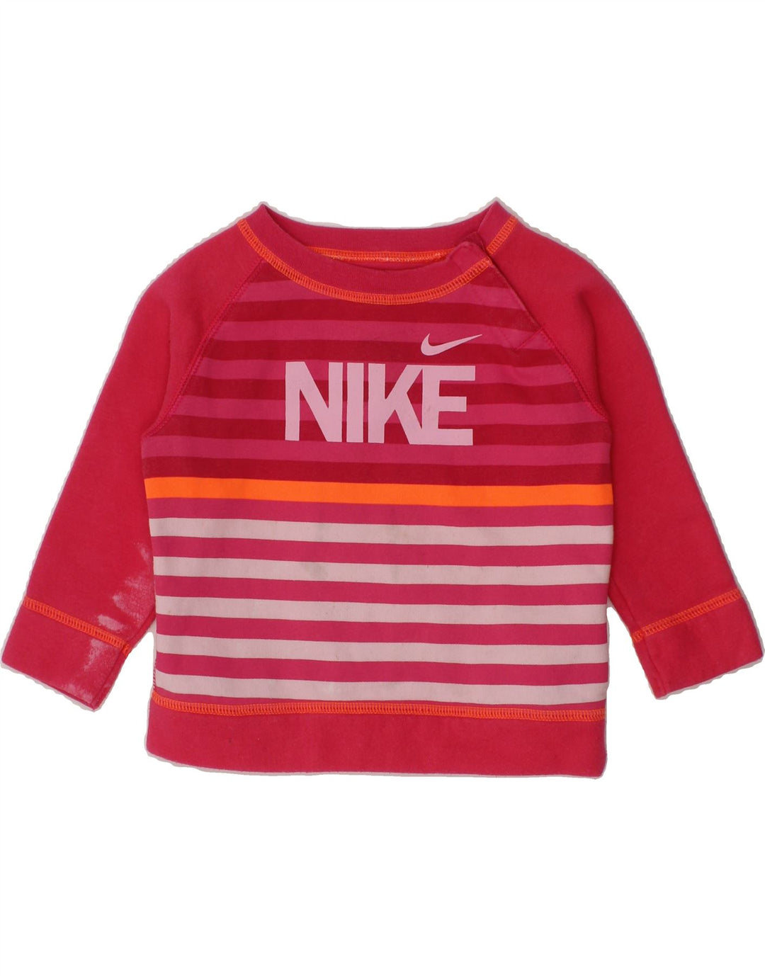 NIKE Baby Girls Graphic Sweatshirt Jumper 9-12 Months Pink Striped Cotton Vintage Nike and Second-Hand Nike from Messina Hembry 