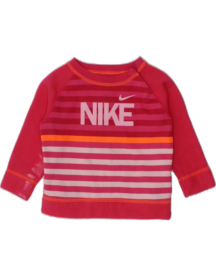 NIKE Baby Girls Graphic Sweatshirt Jumper 9-12 Months Pink Striped Cotton Vintage Nike and Second-Hand Nike from Messina Hembry 