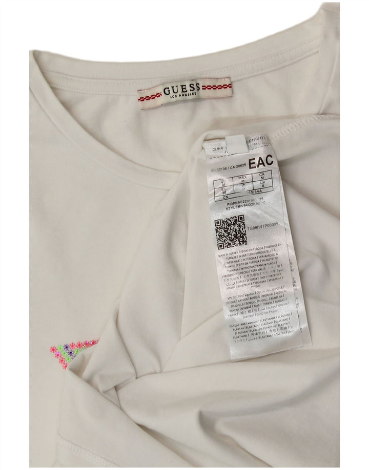 Camiseta feminina Guess com estampa gráfica UK 12 algodão branco médio