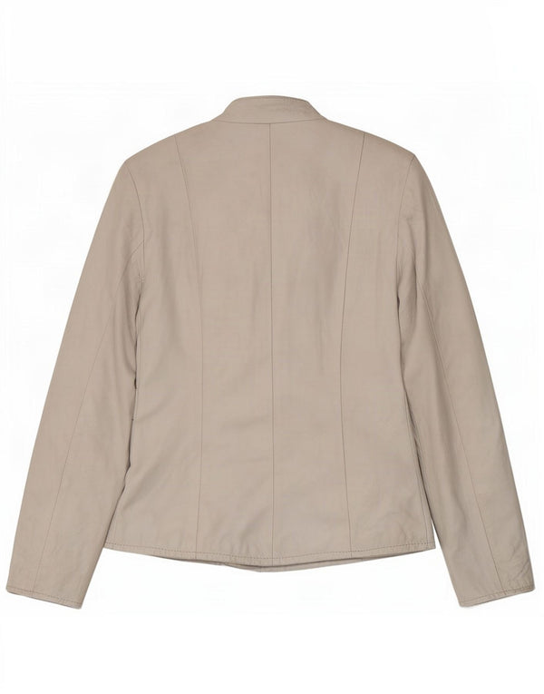 Jaqueta de couro feminina vintage UK 8 pequena branca
