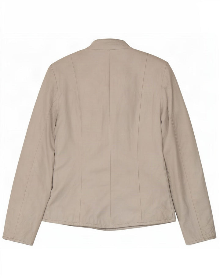 Jaqueta de couro feminina vintage UK 8 pequena branca