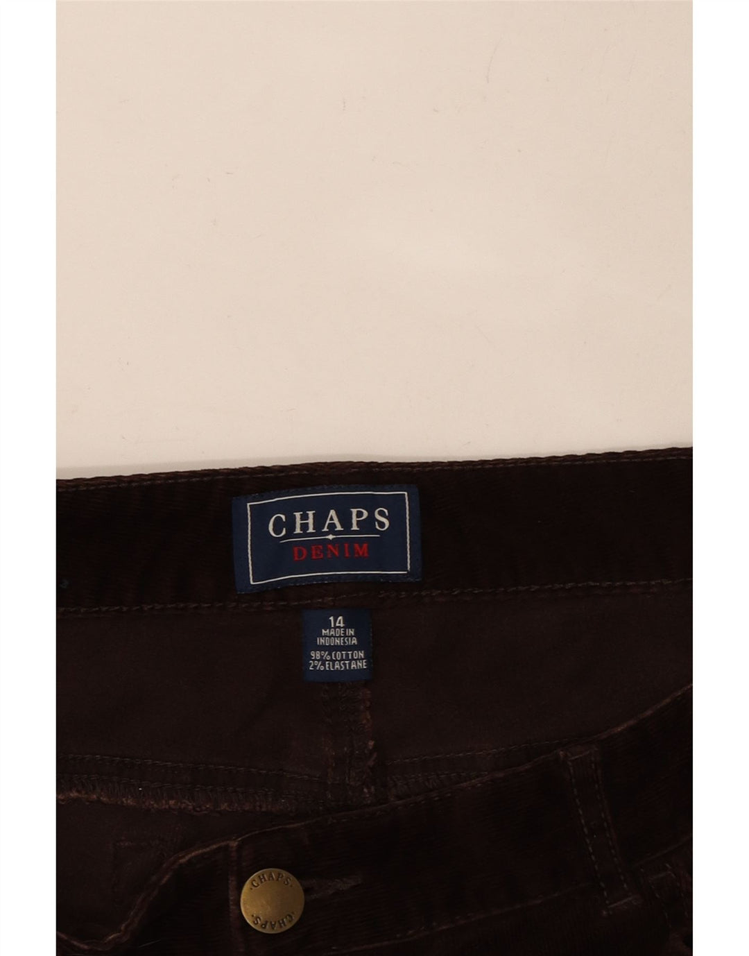 Calça feminina reta de veludo CHAPS US 14 XL W36 L28 algodão marrom
