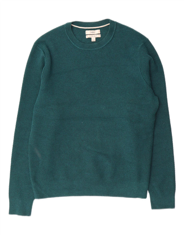 Suéter masculino Marks & Spencer com gola redonda, pequeno algodão verde