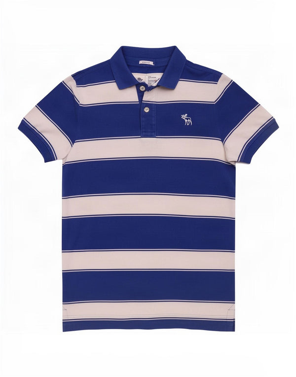 Camisa polo masculina Muscle Abercrombie & Fitch XL de algodão listrado azul
