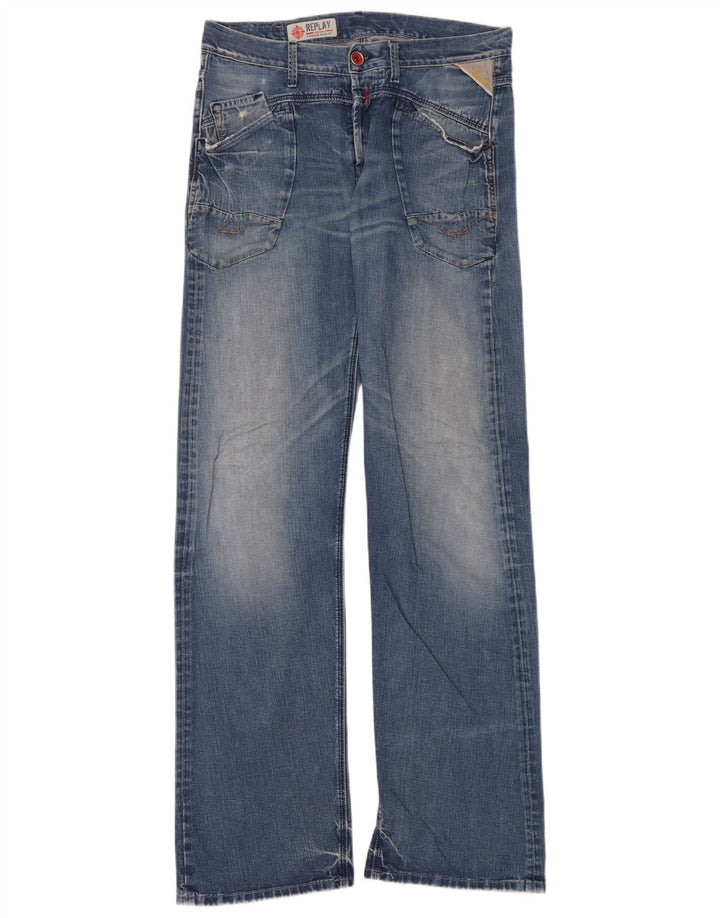 Replay Mens Bootcut Jeans W33 L36 Azul Algodão