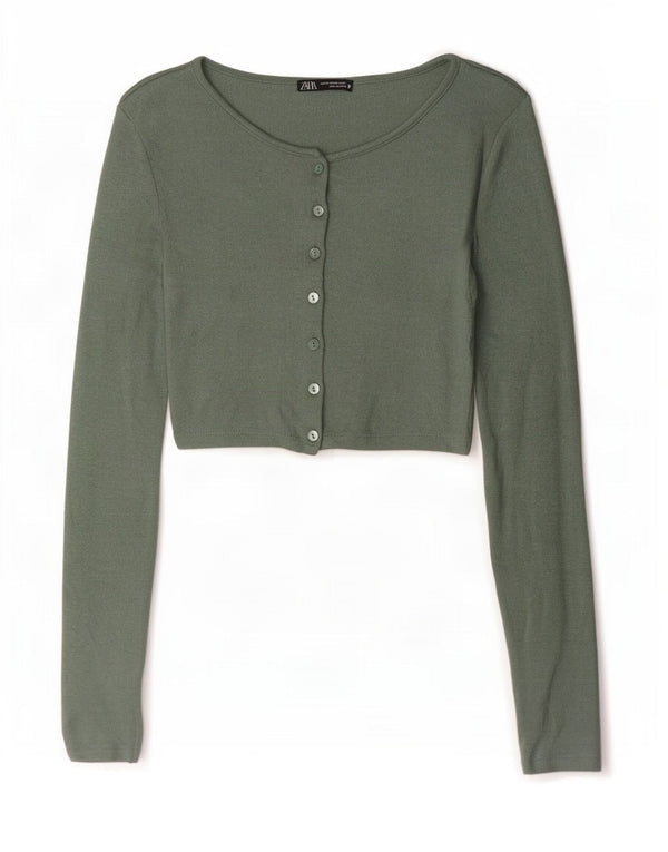 Zara Cardigan Crop Feminino Top UK 6 XS Verde