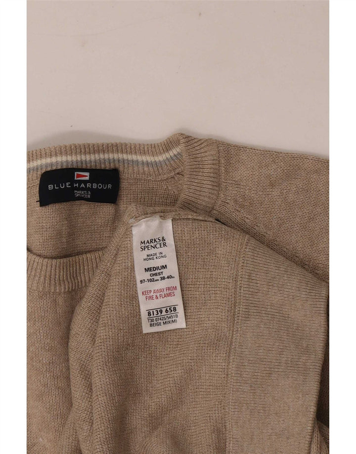 Suéter masculino Marks & Spencer Blue Harbor com gola redonda, médio bege