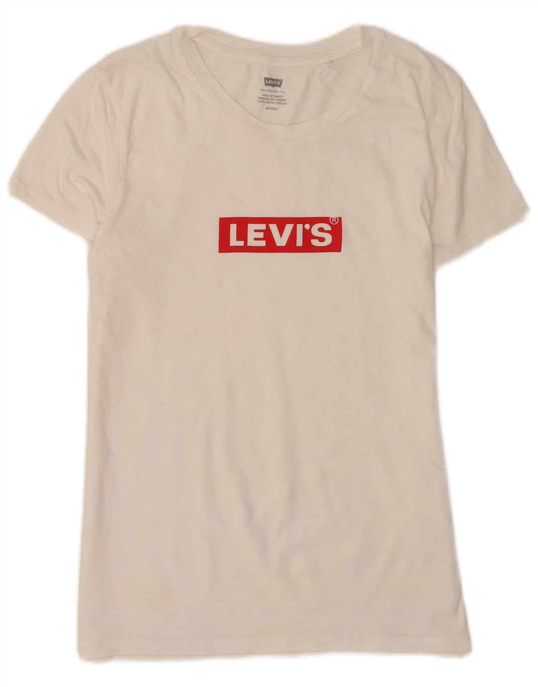 Camiseta feminina gráfica Levi's UK 8 pequena algodão branco