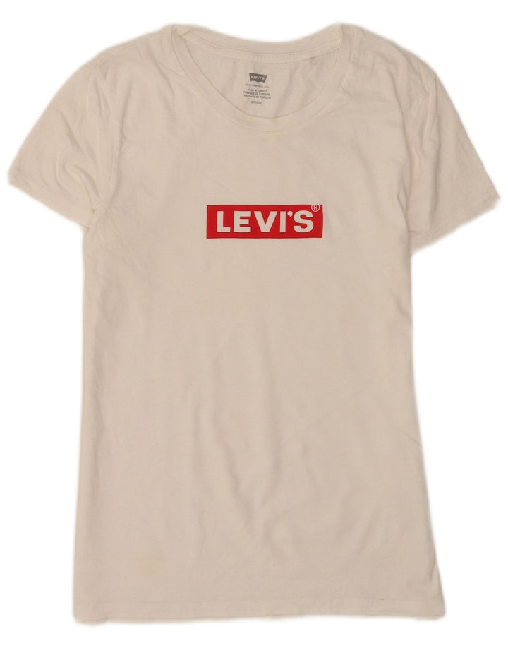 Camiseta feminina gráfica Levi's UK 8 pequena algodão branco