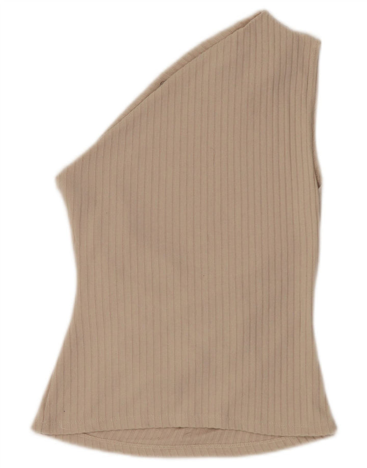 Top feminino Zara com um ombro UK 8 pequeno poliéster bege