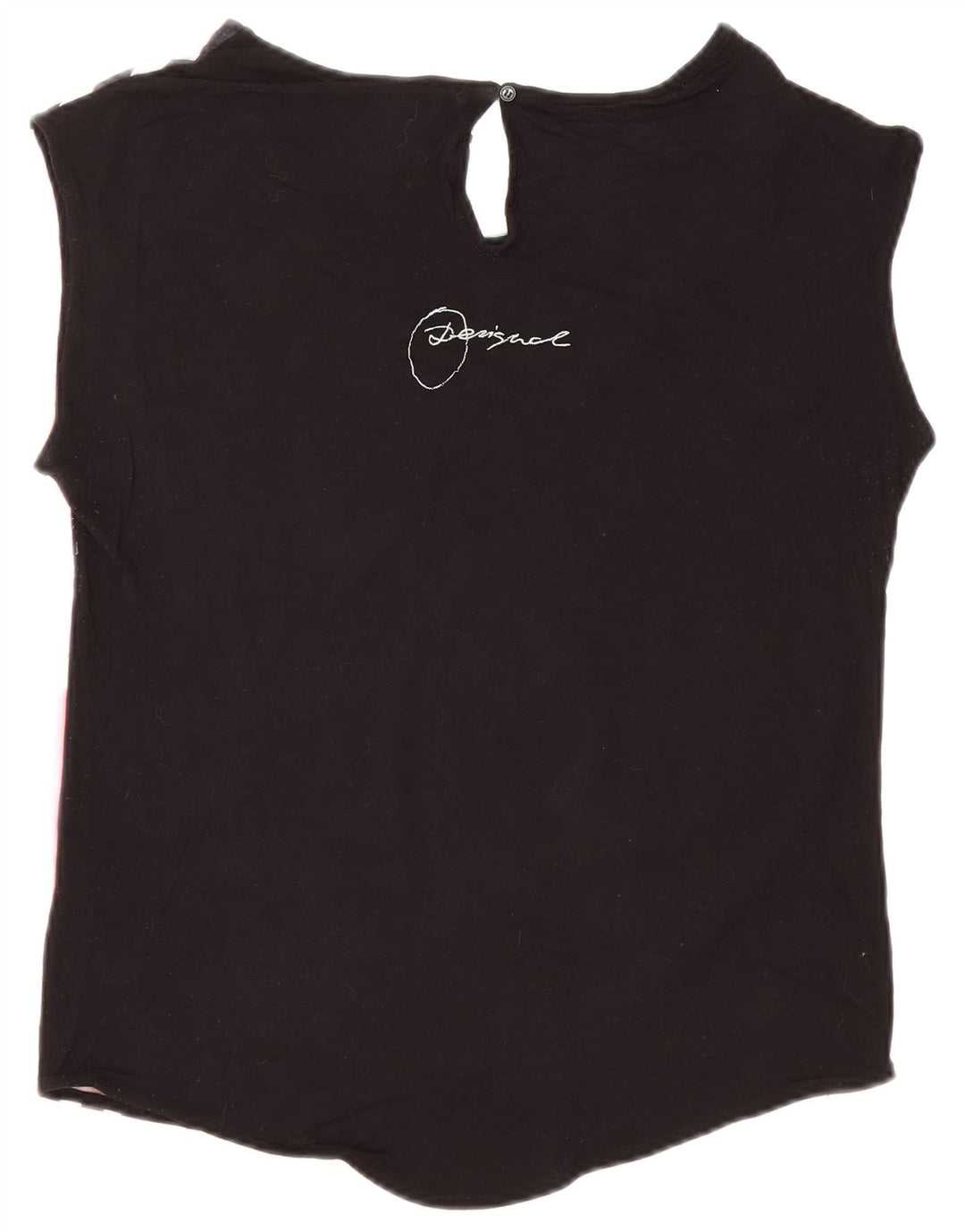 Desigual Camiseta Feminina Oversized Gráfica Top UK 10 Pequena Viscose Preta