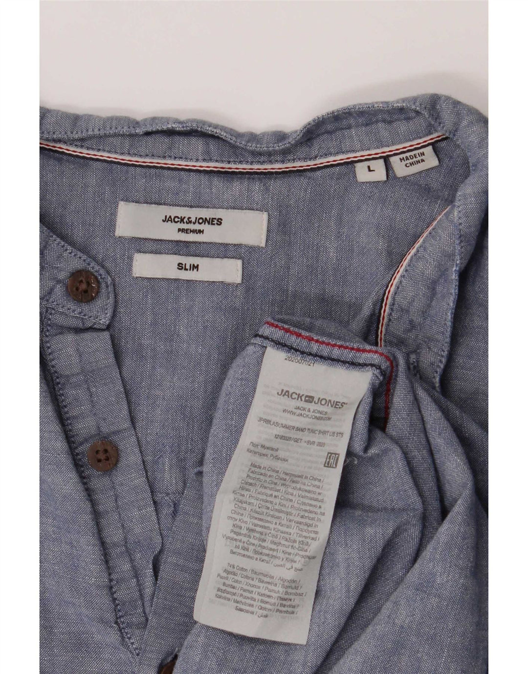 Camisa pulôver masculina Jack & Jones Slim Fit grande algodão manchado azul