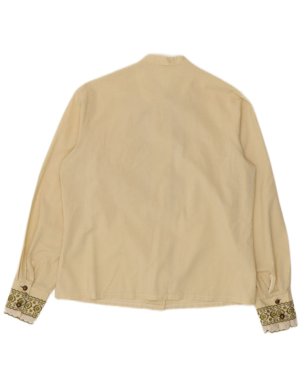 Blusa feminina vintage com babados na frente UK 14 médio off white floral