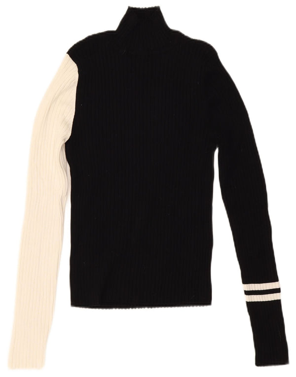 Suéter feminino Zara com gola tartaruga e gola alta UK 12 bloco colorido preto médio