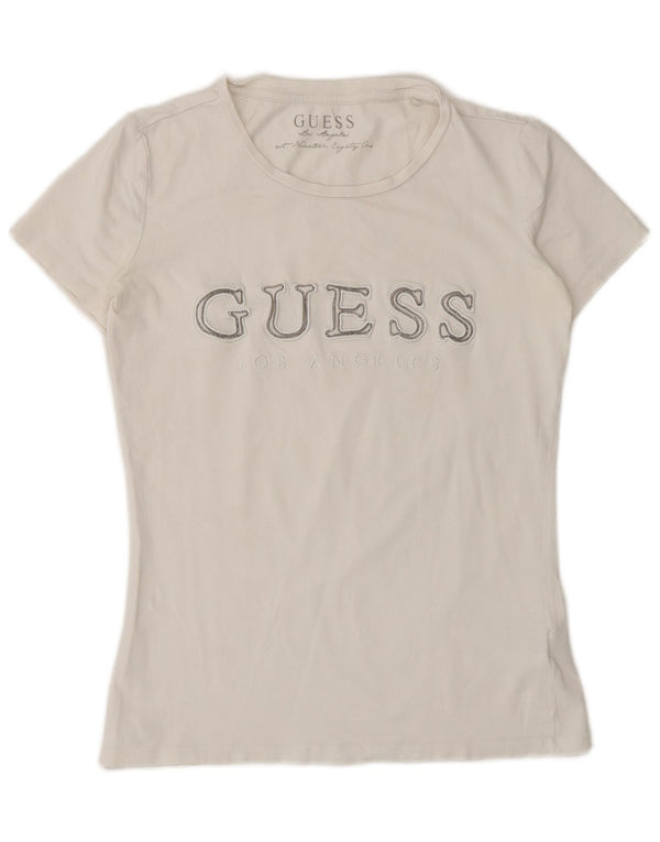Guess Womens Graphic T-Shirt Top UK 6 XS White Cotton
