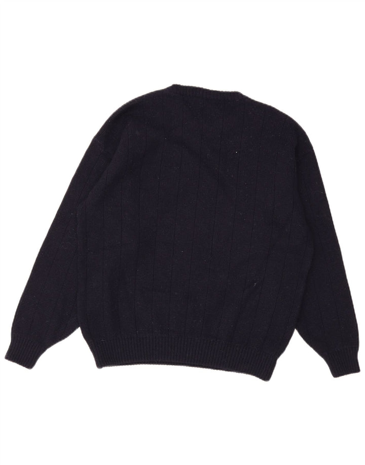 Suéter vintage masculino com gola redonda, azul marinho médio