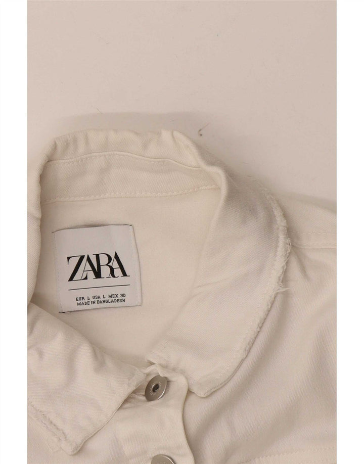 Jaqueta jeans feminina Zara Reino Unido 16 grande algodão branco