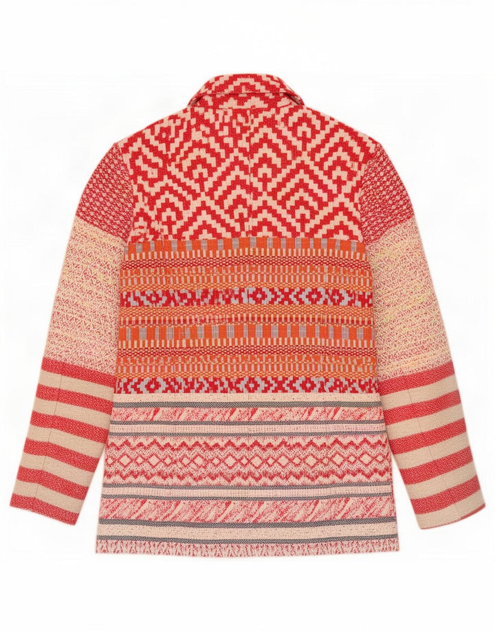 Desigual Womens Pea Coat EU 40 Medium Red Fair Isle Cotton