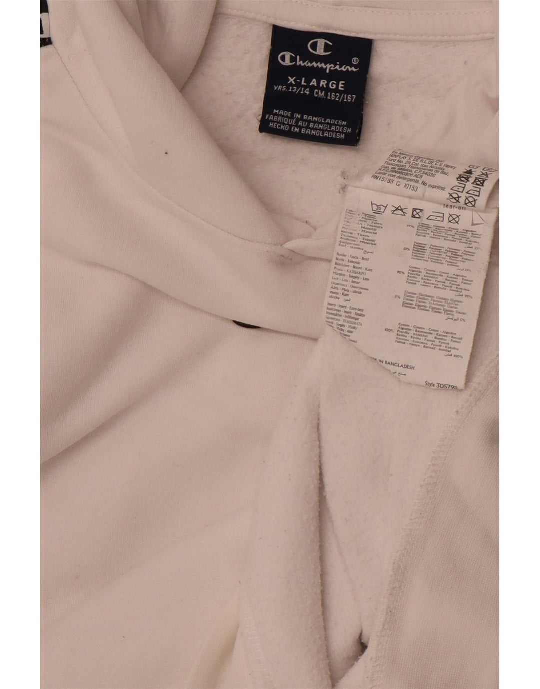 CHAMPION Meninos moletom com capuz gráfico 13-14 anos XL branco colorblock