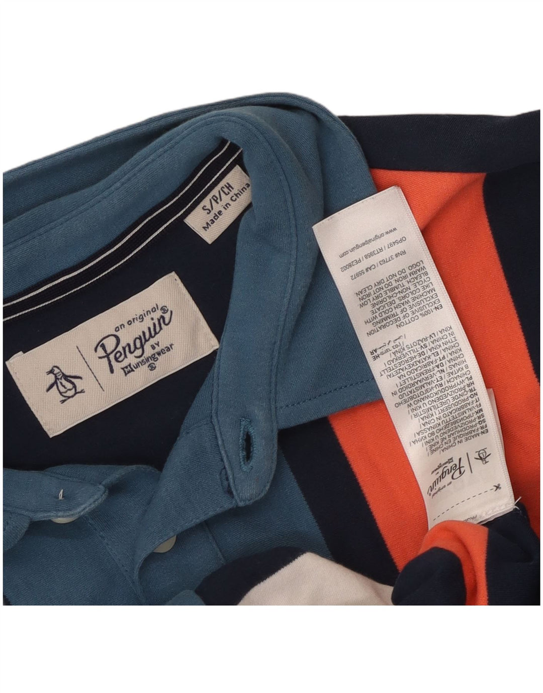 Camisa polo masculina PENGUIN pequena listrada multicolorida de algodão