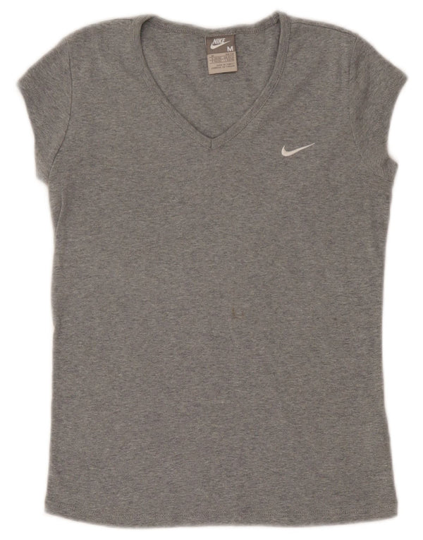 Camiseta feminina Nike UK 10/12 cinza médio manchado algodão